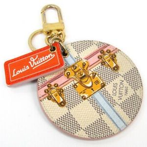 Louis Vuitton Checkered Key Holder with Gold and Red Accents